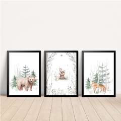 KIT 3 QUADROS ANIMAIS FLORESTA OUTONO - loja online