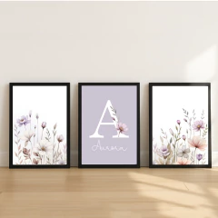KIT 3 QUADROS FLORES SILVESTRES AURORA - La Artes Quadros e Decor