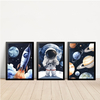 KIT 3 QUADROS GALÁXIA ASTRONAUTA
