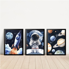KIT 3 QUADROS GALÁXIA ASTRONAUTA