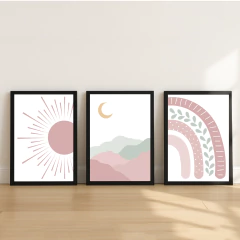 KIT 3 QUADROS BOHO ROSE - La Artes Quadros e Decor
