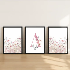 KIT 3 QUADROS FLORES SILVESTRES AYLA - La Artes Quadros e Decor
