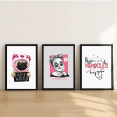 KIT 3 QUADROS GAROTA E O PUG