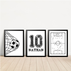 KIT 3 QUADROS FUTEBOL CAMPO - La Artes Quadros e Decor