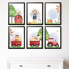 KIT 6 QUADROS FAZENDINHA VERMELHO - La Artes Quadros e Decor