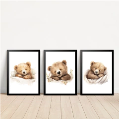 KIT 3 QUADROS URSO AQUARELA MARROM - loja online