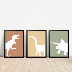 KIT 3 QUADROS DINOSSAUROS SILHUETA - La Artes Quadros e Decor