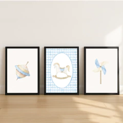 KIT 3 QUADROS RETRÔ AZUL - La Artes Quadros e Decor