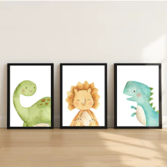 KIT 3 QUADROS DINOSSAUROS AQUARELA - La Artes Quadros e Decor