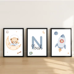KIT 3 QUADROS URSO ASTRONAUTA - La Artes Quadros e Decor