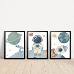 KIT 3 QUADROS GALÁXIA ASTRONAUTA NA LUA - loja online