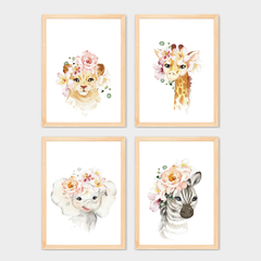 KIT 4 QUADROS SAFARI MENINA - La Artes Quadros e Decor