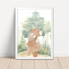 KIT 3 QUADROS FAMÍLIA URSO AQUARELA