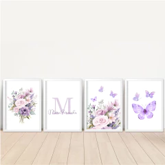 KIT 4 QUADROS FLORAL LILÁS - loja online