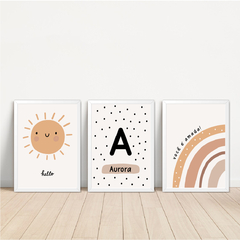 KIT 3 QUADROS BOHO AURORA ARCO IRIS