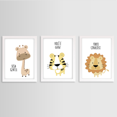 KIT 3 QUADROS SAFARI GIRAFA LEÃO E TIGRE - comprar online