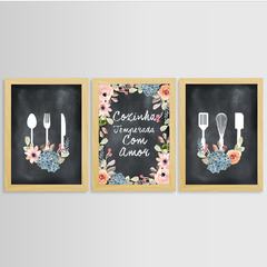KIT 3 QUADROS COZINHA TEMPERADA - La Artes Quadros e Decor