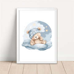 KIT 3 QUADROS URSO AQUARELA AZUL - La Artes Quadros e Decor
