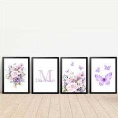 Imagem do KIT 4 QUADROS FLORAL LILÁS