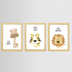 KIT 3 QUADROS SAFARI GIRAFA LEÃO E TIGRE na internet