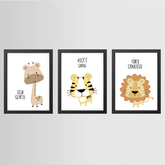 KIT 3 QUADROS SAFARI GIRAFA LEÃO E TIGRE - La Artes Quadros e Decor