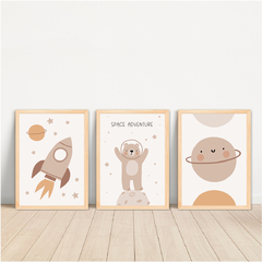 KIT 3 QUADROS BOHO URSO ASTRONAUTA - comprar online