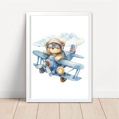 KIT 3 QUADROS URSO AVIADOR AQUARELA