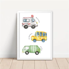 KIT 3 QUADROS CARROS DE SERVIÇO BABY