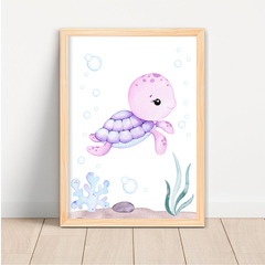 KIT 3 QUADROS FUNDO DO MAR LILÁS AQUARELA - comprar online