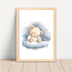 KIT 3 QUADROS URSO AQUARELA AZUL
