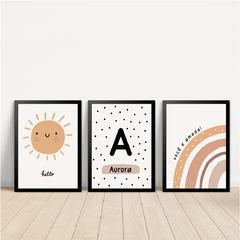 KIT 3 QUADROS BOHO AURORA ARCO IRIS - La Artes Quadros e Decor