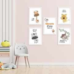 KIT 5 QUADROS SAFARI MENINAS IRMÃS
