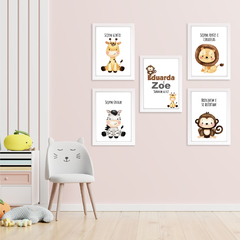 KIT 5 QUADROS SAFARI BABY MENINAS IRMÃS