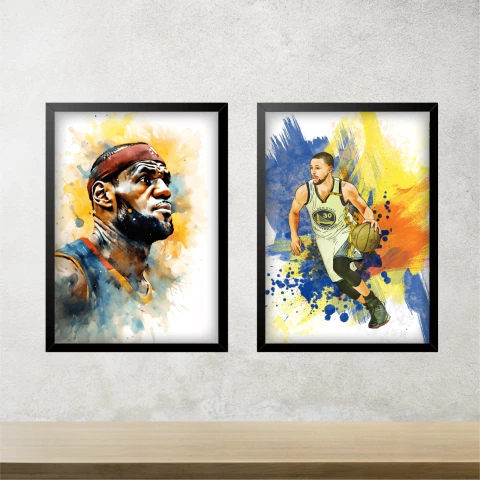 2 QUADROS LeBron James e Stephan Curry