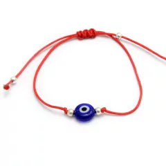 Pulsera hilo, bolitas y ojo protector