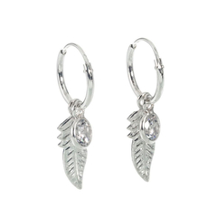 Argollas pluma y piedra blanca (par)