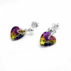 Aros corazón verde y rosa tornasol (par)