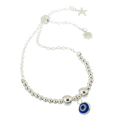 Pulsera ajustable bolitas y ojo colgante