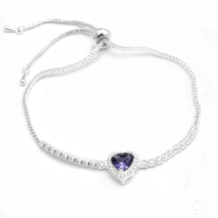 Pulsera elastizada corazón con piedra violeta