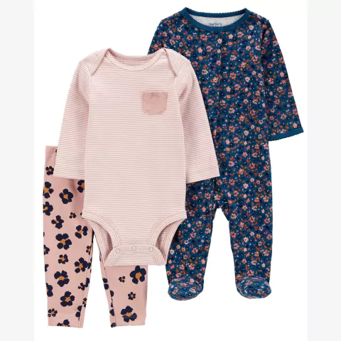 Kit 3 peças com macacão pijama Carter’s flores