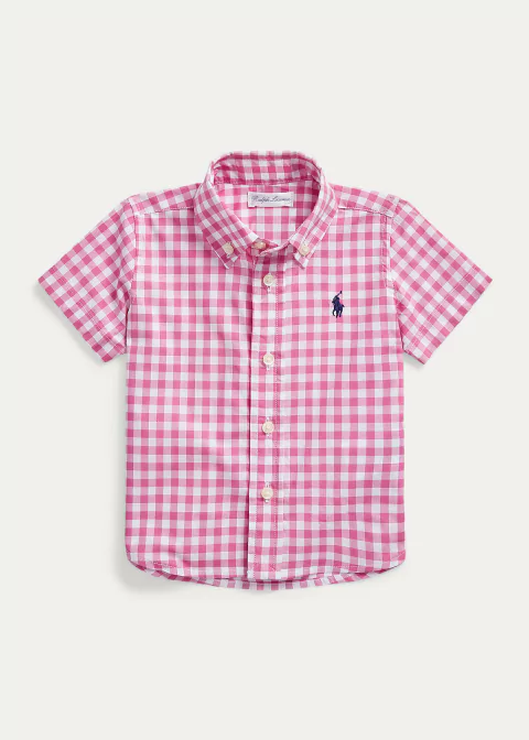 Camisa social Ralph Lauren quadriculada rosa baby