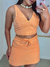 ROMANA - CONJUNTO CROPPED E SHORT SAIA (LARANJA CLARO) - Michely Collection