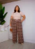Calça reta animal print lastex plus size - comprar online