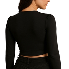 Blusa Feminina Curta Franzidinha Manga Longa na internet