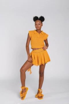 Mini saia Mustard babado - Atelie Mão de Mãe