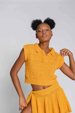 Mini Saia Babado com Amarração Mustard - loja online