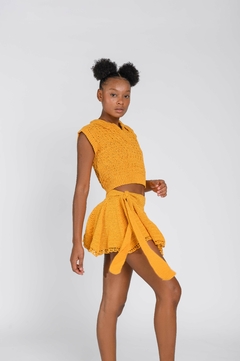 Mini Saia Babado com Amarração Mustard - comprar online