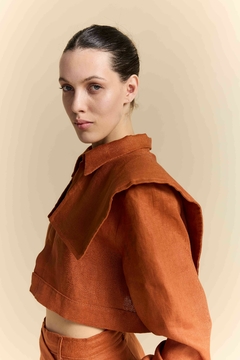 Camisa Cropped Linen Terracota