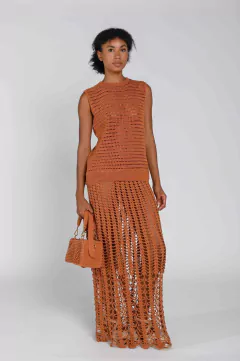 Saia longa Ocre Renda