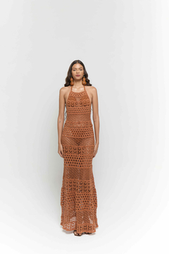 Vestido longo ocre